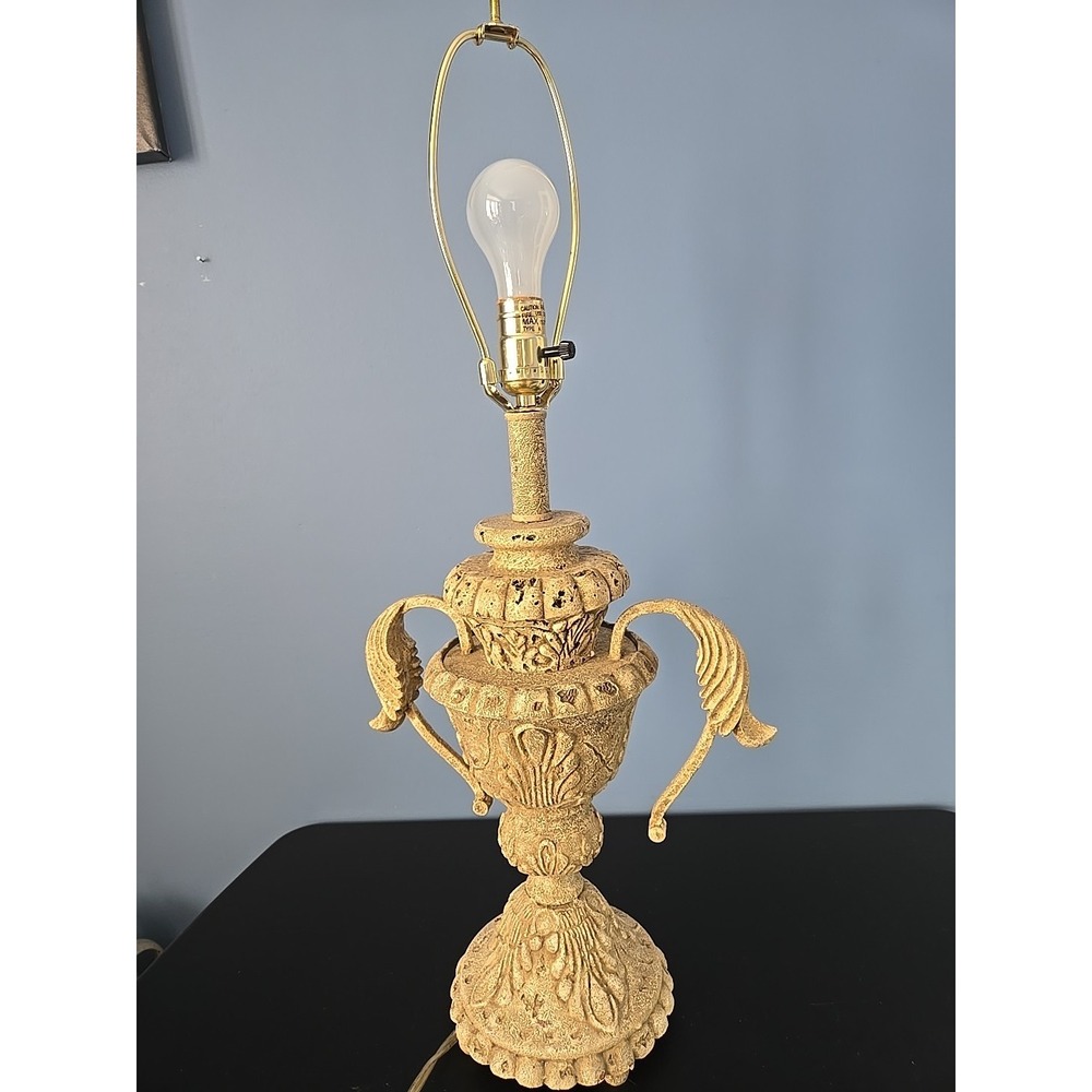 Berman Greek Vtg Ornate Urn Table‎ Lamp Crackle Glaze Resin 28" Neoclassical